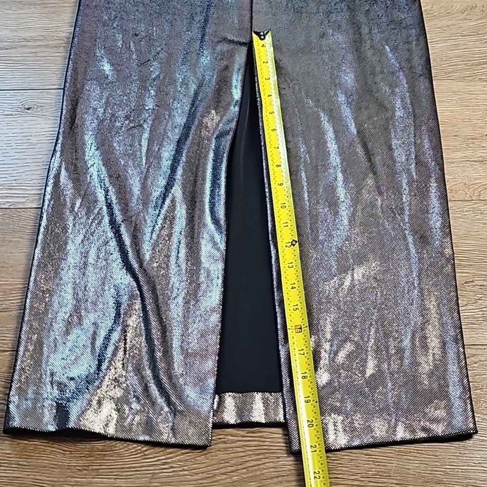 Vintage Alex Evenings Metallic Pewter Halter Back Zip Front Slit Formal … - Picture 14 of 16